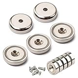 Neodymium Pot Magnets - Bulk Pack of 5 pc- 20+ LB Strength - Countersunk Hole with Mounting Screws