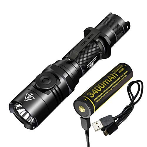 Nitecore P26 Infinite Brightness 1000 Lumen Rotary Switch Tactical LED Flashlight with High Capacity 3400mAh USB Rechargeable Battery & LumenTac Charging Cable