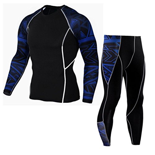 Men's Gym Suit,Men's Outdoor 2 Piece Quick-Drying Sports Top Yoga Pants Suit Track Suit Sport Sweat Suit Set (XL, Blue)