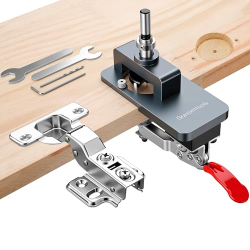 35MM Metal Hidden Hinge Temple with Quick Clamp, Accurate Locator Guide for Hole Punching, Professional Woodworking Tool for Hinge Mounting