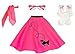 Hip Hop 50's Shop 1950s Adult 4 Piece Poodle Skirt Costume Outfit for Women with Accessories (glasses, socks, scarf) (Medium/Large, Hot Pink)