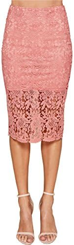 Trend Director Women's Floral Lace Crochet Overlay Midi Pencil Skirt in Beige, Pink, and Black (Small, Pink)