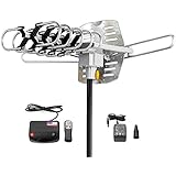 Amplified HD Digital Outdoor HDTV Antenna 150 Miles Long Range with Motorized 360 Degree Rotation, UHF/VHF/FM Radio with Infrared Remote Control