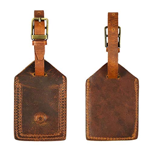 Genuine Leather Luggage Tags Travel ID Bag Baggage Suitcase Labels By Aaron Leather (Fire Brown)
