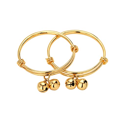 Ethlyn 18K Gold Plated Mini Size Boys Girls Bells Foot Baby Bangles Bracelets Anklets Birthday Christmas Gifts