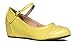 J. Adams Minnie Mary Jane - Retro Round Toe Ankle Strap Wedge - Vintage Oxford - Yellow Vegan Leather - 6.5