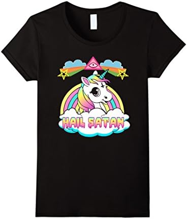 Womens Hail Satan Unicorn T-shirt XL Black