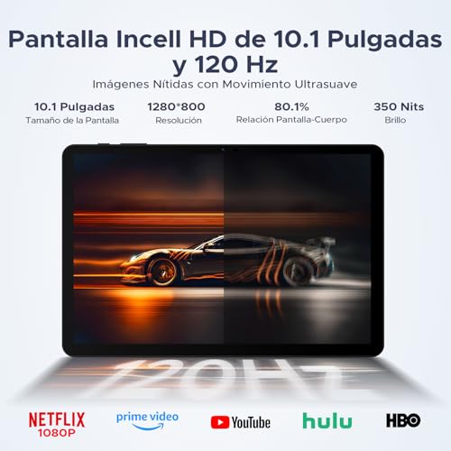 P10 Pro Tablet 10 Pulgadas, Tablets Android 16 con 120Hz Display, 8800mAh, 48GB+128GB/2TB, T7250 Octa-Core, Widevine L1, Gemini AI, 13MP+5MP, Auriculares 3.5mm, Tablet con Teclado y Lápiz, Negro