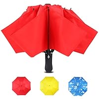 Automatic Inverted Compact Travel Umbrella with Reverse,Auto Open Close Folding Strong Windproof UV Umbrella For Women Men,Red