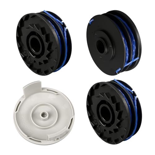 QENETY String Trimmer Replacement Spool Line, Compatible with Ryobi RLT4027, RLT4125, RLT5027, RLT6030, RLT5127, RLT6130-5132002670, 0.059"/1.5mm Strimmer Line for RAC123, with RAC122 Cover (4PCS)