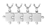 Puzzle Necklace 4 Piece Friendship - Women Men Stainless Steel Pendant Silver Tone Jewelry Gif