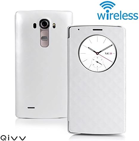 QIVV LG G4 Quick Circle Case Wireless Charger Qi Wireless Charging Receiver Cover Case with Wireless Charging | Smart View & NFC | Smart Wake Up | Sleep View Window Protective Phone Case(White)