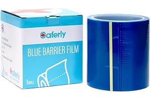 Saferly Blue Clear Barrier Film for Tattoo Equipment with Dispenser Box, Travel-Sized, 4” x 6”, 300 Sheets Roll