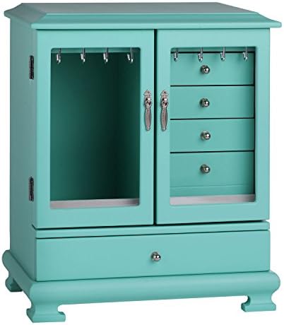 Rowling Large Wooden Jewellery Box Armoire Cabinet Makeup Organizer Box 5 Drawer 17 (Blue)