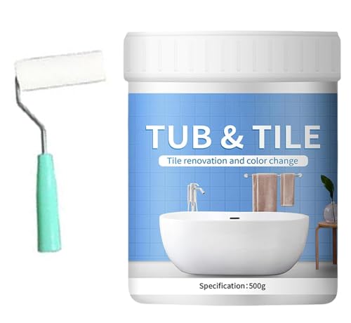 Bathroom Tub and Tile Refinishing Kit–Quick-Dry Water-Resistant Paint with Rolling Brush Set,Countertop & Bathtub Restoration,Easy Application for Bathroom Surfaces(White)