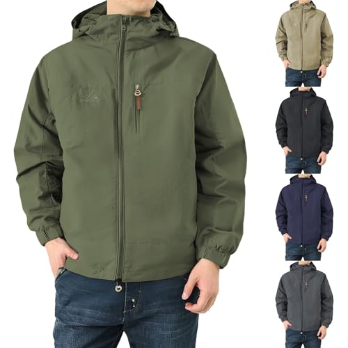 Men's Waterproof Jacket Plus Size with Removable Hood Windproof Breathable for Hiking Outdoor Sports Lightweight Rain Coat, All-Season Softshell Jackets