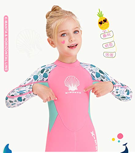 NATYFLY Kids Wetsuit,2.5mm Neoprene Thermal One Piece Swimsuit,Boys Girls and Toddler Wet Suits for Scuba Diving,Youth Full Suit (Pink, 2X-Large/7-8Years Old)