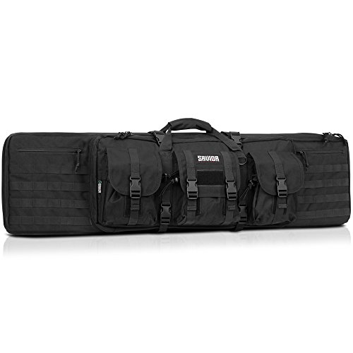 Savior Equipment American Classic Tactical Double Long Rifle Pistol Gun Bag Firearm Transportation Case w/Backpack - 46 Inch Obsidian Black