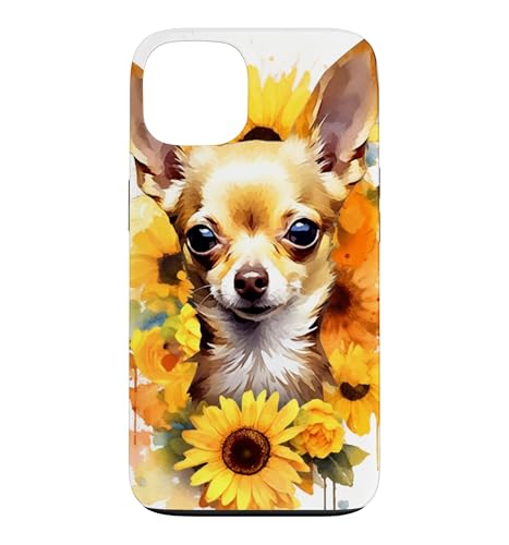 Chihuahua Dog Watercolor Sunflower Chihuahua Case for iPhone 13