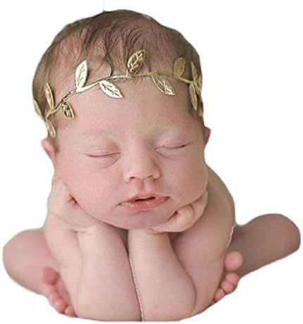 Singleluci Bronzing Leaves Baby Girls Elastics Headband Cloth Hair Band (Gold)