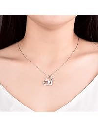VAN RORSI&MO Heart Necklaces 5A Cubic Zirconia Love Necklace 14k White Gold Plated Pendant Necklaces for Women