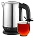 OVENTE Electric Tea Kettle Stainless Steel 1.7 Liter Portable Instant Water Boiler Heater 1100W Power Fast Boiling with Cordless Body and Automatic Shut Off for Coffee Milk Chocolate Silver KS27S