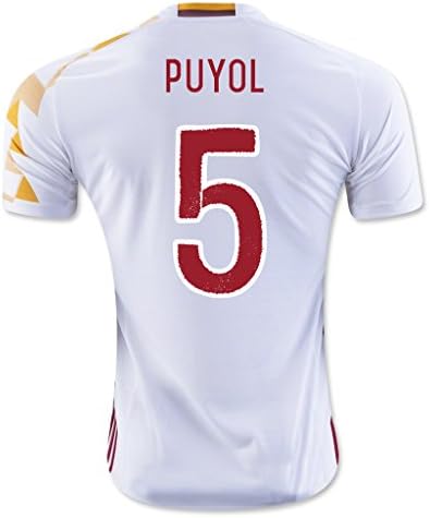 White #5 Puyol Away Match Football Soccer Adult Jersey EURO 2016