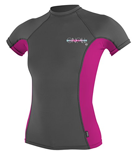 O'Neill Women's Premium Skins UPF 50+ Short Sleeve Rash Guard, Graphite/Berry/Graphite, XX-Small