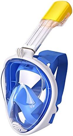 180° Panoramic Full Face Snorkel/Diving Mask with GoPro Attachment &amp; Carrying Bag - Snorkeling Design with Anti-fog and Anti-leak Technology (BLue, Large)