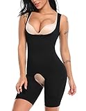 SLIMBELLE Women's Seamless Body Briefer Full Body Shaper Open Bust Mid Thigh Bodysuit with Firm Tummy Control-Black-2XL&3XL