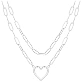 KNOWTODAY Heart Necklaces for Women 14K Gold/Silver Plated Paperclip Chain Love Heart Pendant Layered Necklaces Trendy Jewelry