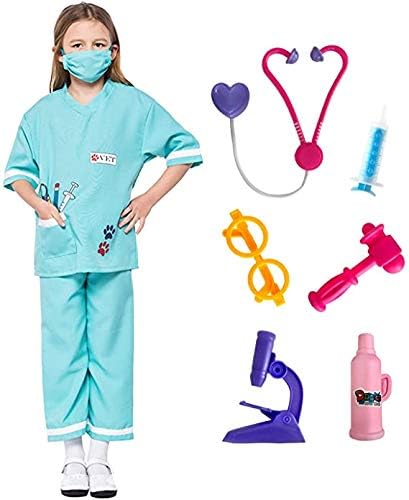 Amazon 子供 お医者さんセット 医者 コスプレ 可愛い ミニドクター おもちゃ ケース付 聴診器 道具付き キッズ 医師なりきり 知育 社会性 言語力 想像力育ち 子供用 医者服 ごっこ遊び ハロウィン 140 ブルー お医者さん おもちゃ