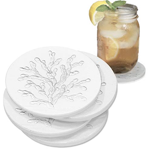 Coral DRiP Absorbent Drink Coasters set - Handmade by McCarter Coasters - 4.38" Off-White (4pc) - Made in USA