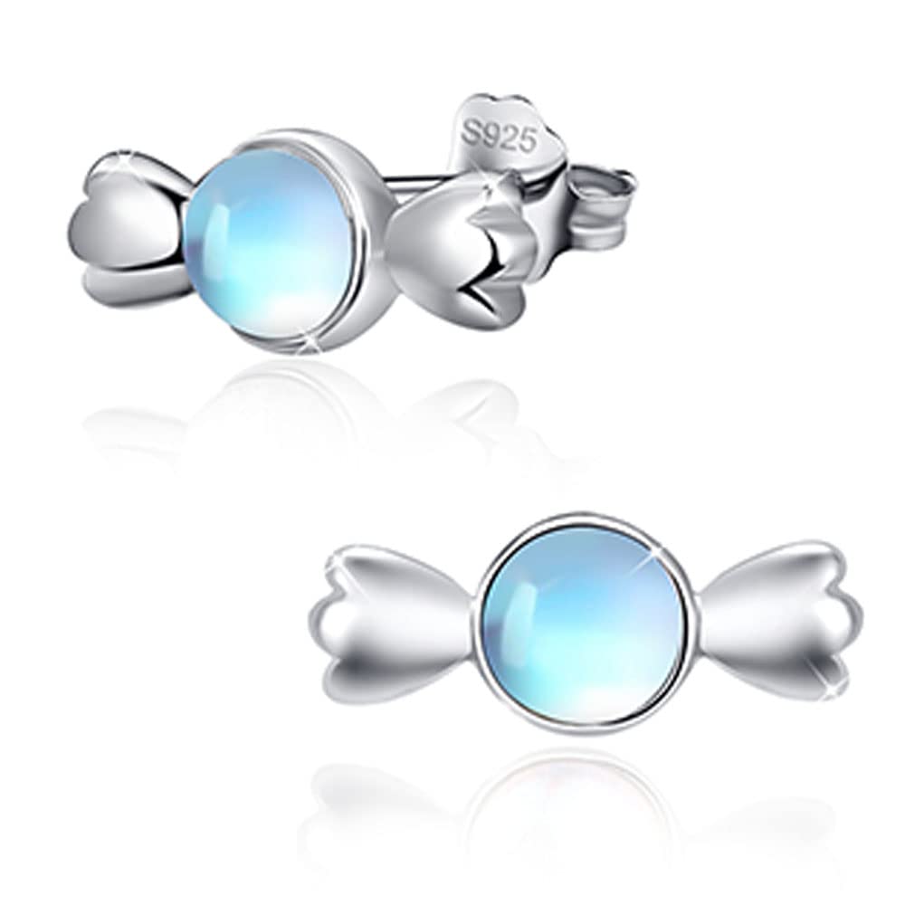 REDSUN Moonstone Earrings 925 Sterling Silver Earrings Celtic/Sun/Candy/Heart/Rabbit/Star Moonstone Stud Earrings Jewelry Birthday Gifts for Women Daughter Girls (Stil 7)
