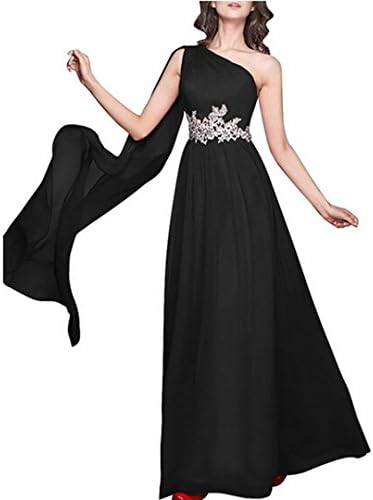 QINGYUAN Bridesmaid Dress Appliques Chiffon Long Evening Prom Homecoming Dress US 10 Black