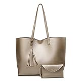 SIFINI Women Tote Bag Tassels Faux Leather Bags Simple Shoulder Handbag with Fashion Small Wristlet Purses