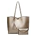 SIFINI Women Tote Bag Tassels Faux Leather Bags Simple Shoulder Handbag with Fashion Small Wristlet Purses