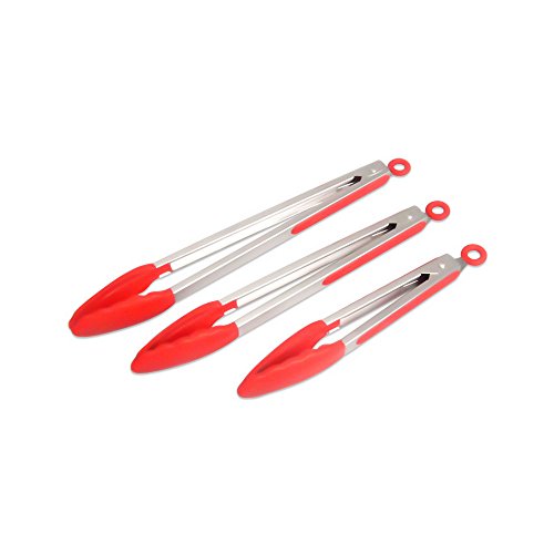 Heavy-Duty, Commercial Grade Extra Long Premium Silicone Kitchen Tongs, 3-piece Set (9, 12, 14 Inches)