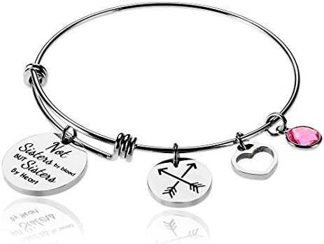 Not Sisters By Blood But Sisters By Heart Charm Birth Month Stone October Best Friend Friendship Bead Expandable Wire Bangle Bracelet For Women Girl Borivilla