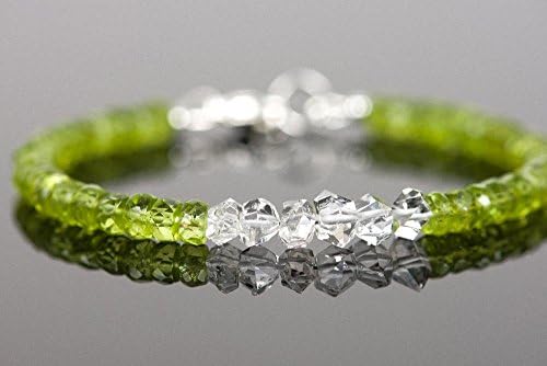 Peridot Bracelet, Herkimer Diamond Natural Gemstone Bracelet