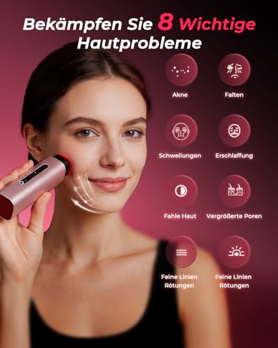 Facial Massager Radio Frequency 5-in-1, EMS & Light Therapy, Firming Lifting for Face & Neck, Reduces Wrinkles, Fine Lines & Enlarged Pores, Anti-Wrinkles, for Firmer Skin (Rose Gold)