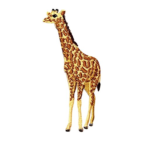 ID 0560 Giraffe Standing Patch Grazing Safari Zoo Embroidered Iron On Applique