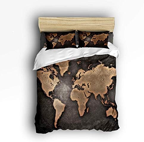 MIGAGA Luxury 4-Piece Bedding Set Vitage World Map Duvet Covers Set Duvet Cover Bed Sheet Pillow Cases Queen Pattern