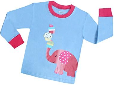 Girls Pajamas Elephant Cotton Kids Pjs Toddler Sleepwear Clothes Shirt Pant Set