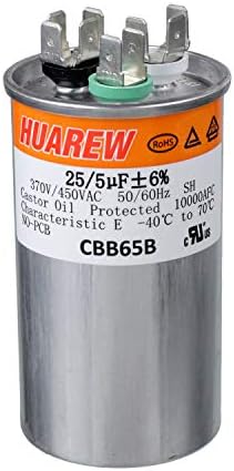 HUAREW 25+5 uF ±6% 35/3 MFD 370/450 VAC CBB65 Dual Run Start Round Capacitor for Condenser Straight Cool or Heat Pump Air Conditioner or AC Motor and Fan Starting: Home & Kitchen