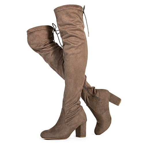 RF ROOM OF FASHION Women's Medium Calf Over The Knee Chunky Heel Stretch Boots Taupe Size.8