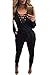 Pink Queen Women's Sexy Lace Up V Neck Long Sleeve Fleece Lined Jumpsuit Romper
