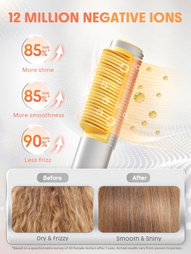 SHEGLAM Straightener Brush for Thick Hair, 3D Ionic Hair Straightening Brush with 24K Gold Heated Comb, Anti-Scald Design, 60s Fast Heat-Up, Auto-Off, Frizz Control, Sleek & Smooth Styling