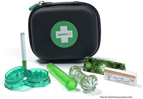 The Happy Kit All in One Smoking Pouch/Case for Tobacco Smoker - Includes Herb Grinder, Rolling Paper+Filter, Black, Deluxe