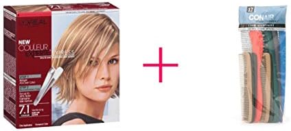 L'Oreal Paris Couleur Experte Express Easy 2-in-1 Color + Highlights (2pc AND Conair Brush Styling Essentials Comb Assortment - BUNDLE)